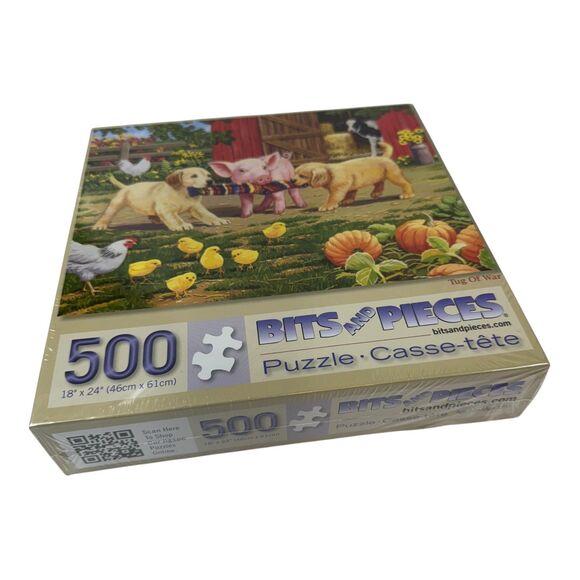 NEW Bits & Pieces Tug Of War 500 Piece Puzzle Puppies Pigs Cow Chicken Farm - Picture 7 of 8